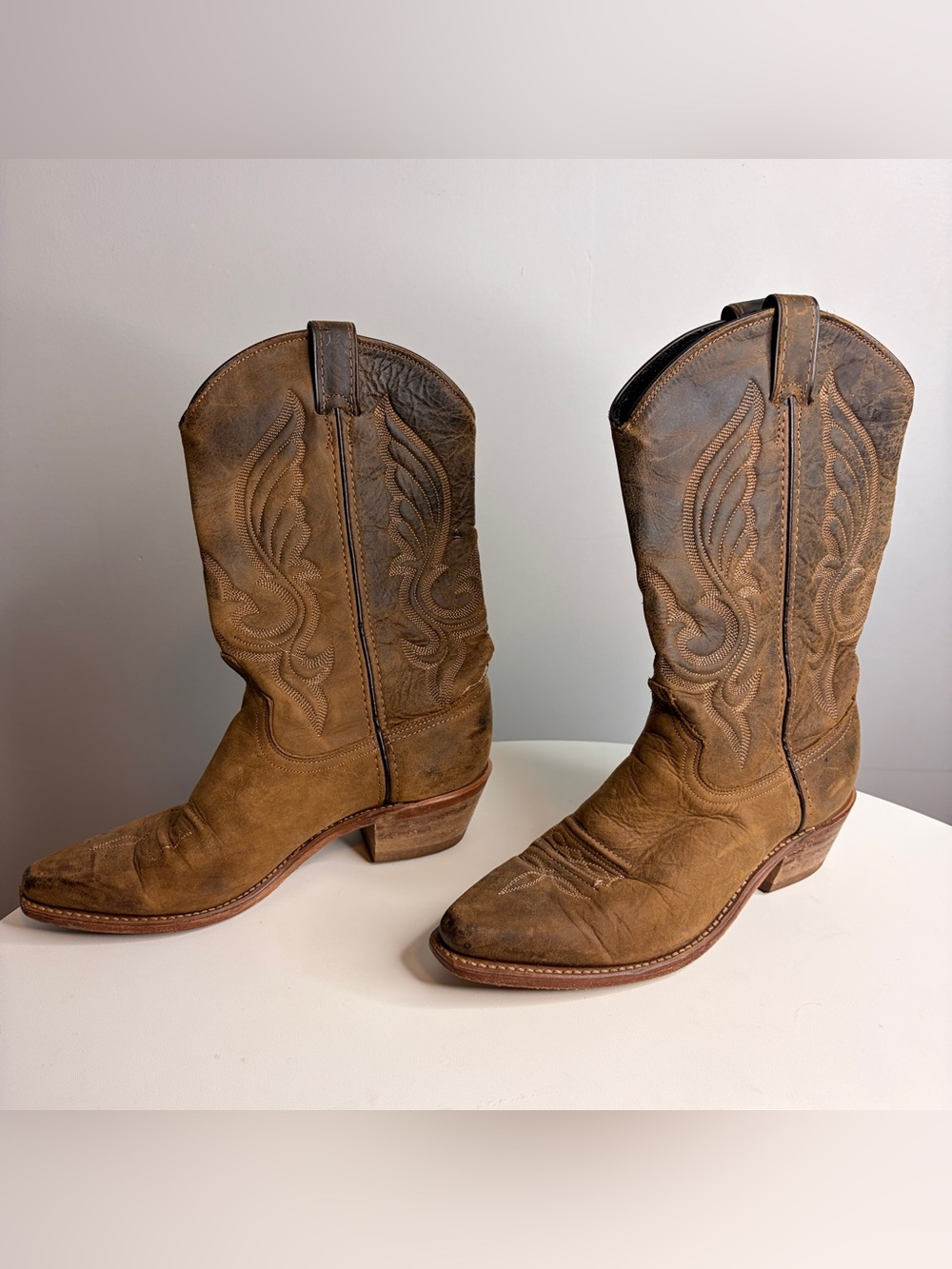 Abilene Boots Classic Brown Leather Cowboy Boots Womens 8 - Picture 2 of 10